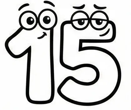 a drawing of a number 15 with eyes.webp